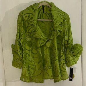 IC Connie K Funky Green Raffle Rosette Dramatic Topper Jacket